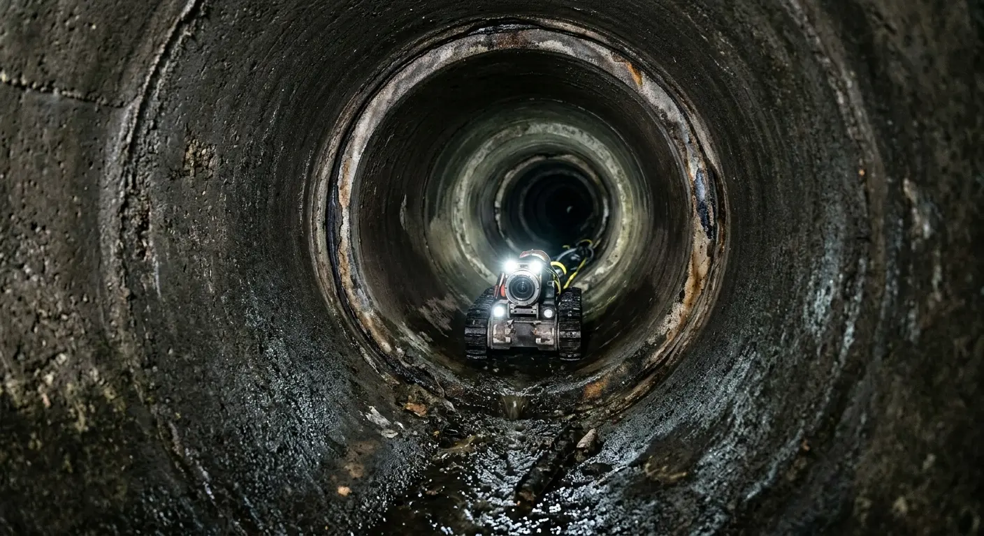 Robotic sewer camera inspecting pipe interior for Sewer Line Repair in Providence